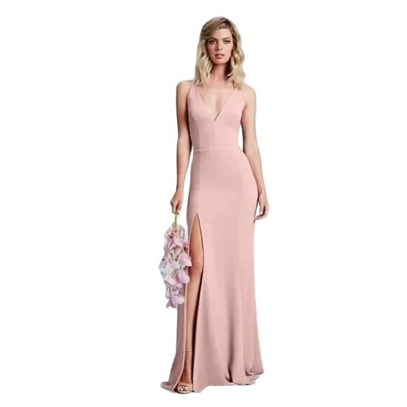 Dress the Population Dresses & Skirts - NWOT DRESS THE POPULATION $198 Sandra Blush High Slit V Neck Gown Size S